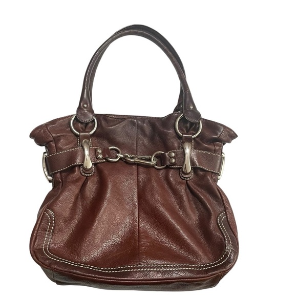 Leather Purse B.MAKOWSKY Raisin Brown Belted Clip Shoulder Bag - Picture 7 of 16